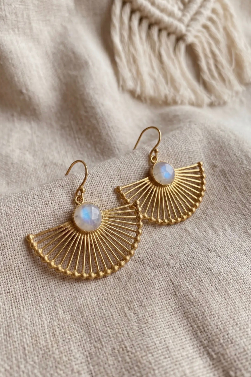 White Moonstone Fan Earrings