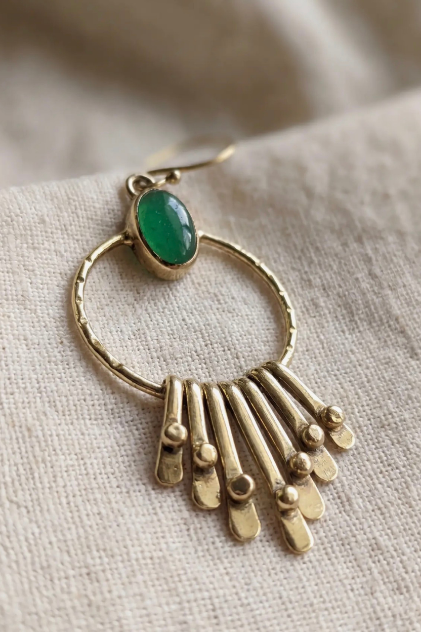 Green Moonstone Fringed Dropped Earrings