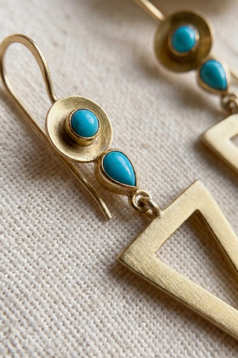 Turquoise & Gold Triangle Drop Earrings