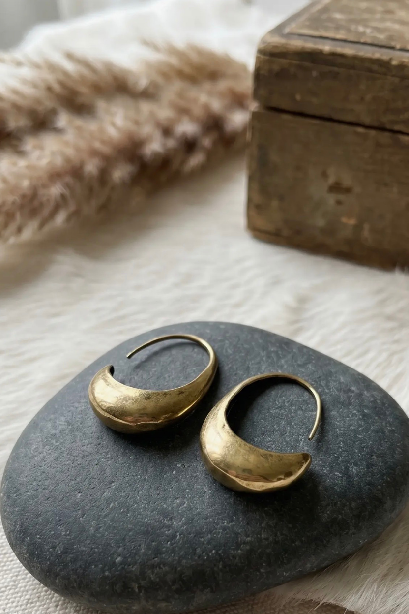 Matte Crescent Gold Hoop Earrings