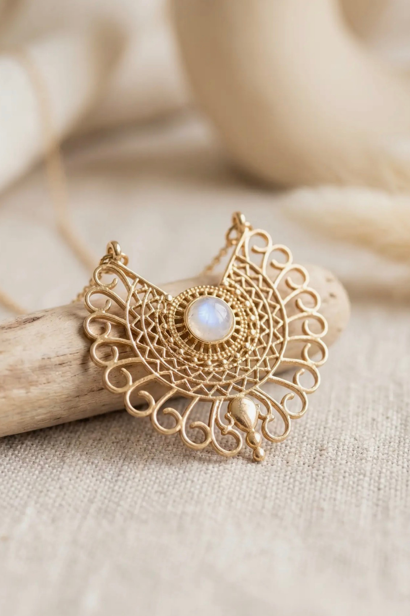 White Moonstone Octopus Necklace