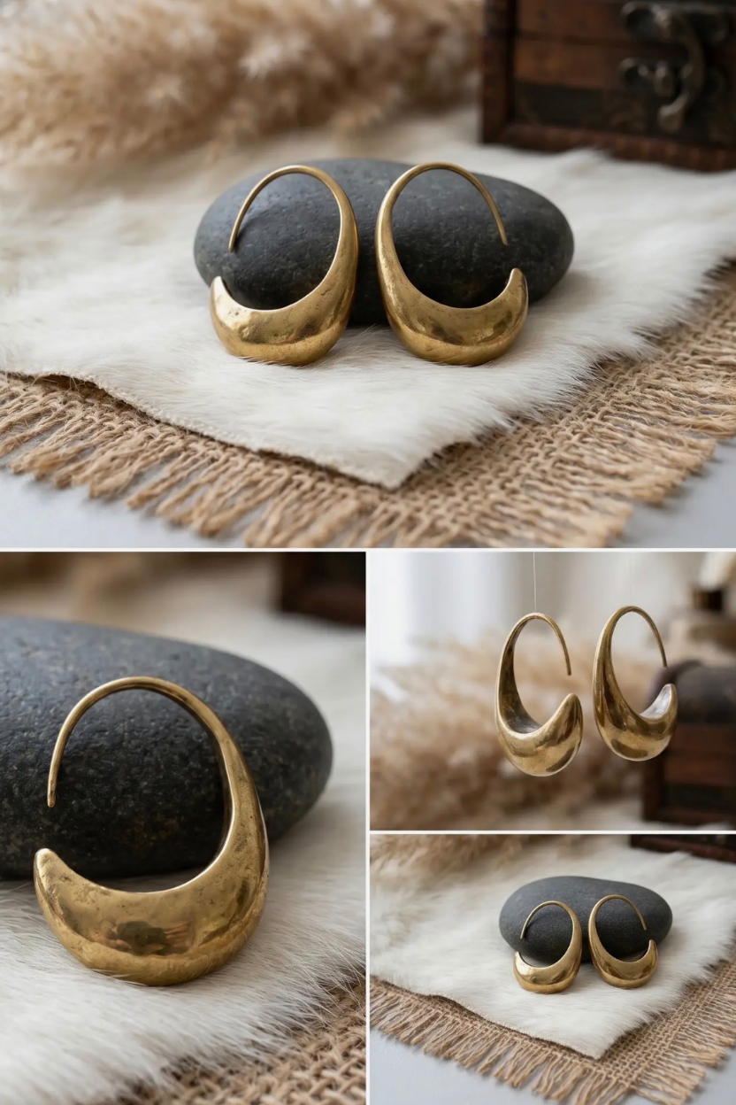 Matte Crescent Gold Hoop Earrings