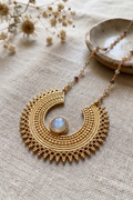 Moonstone Crescent Sun Pendant Necklace