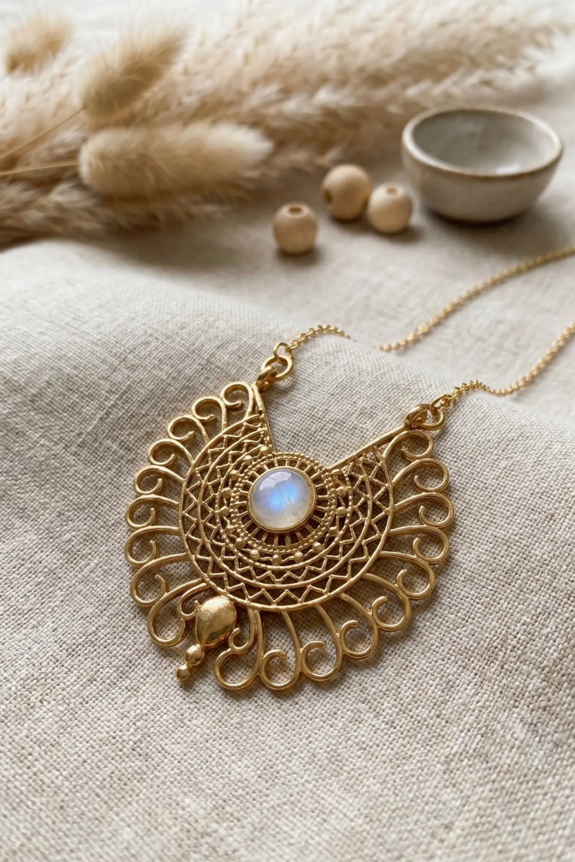 White Moonstone Octopus Necklace