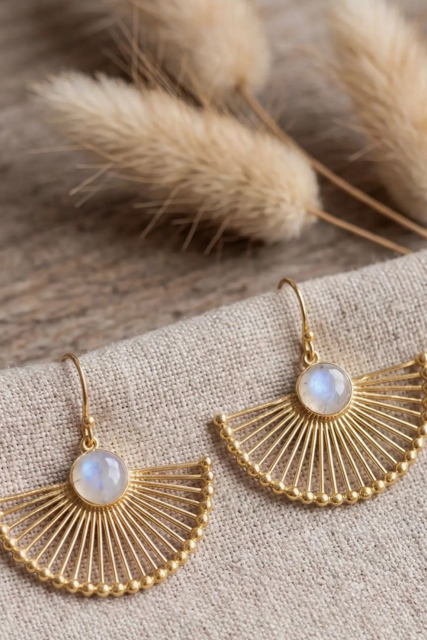 White Moonstone Fan Earrings