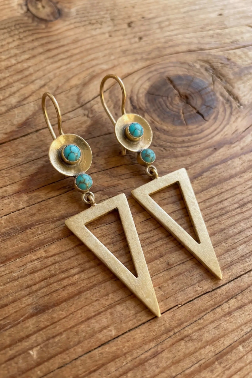 Turquoise & Gold Triangle Drop Earrings