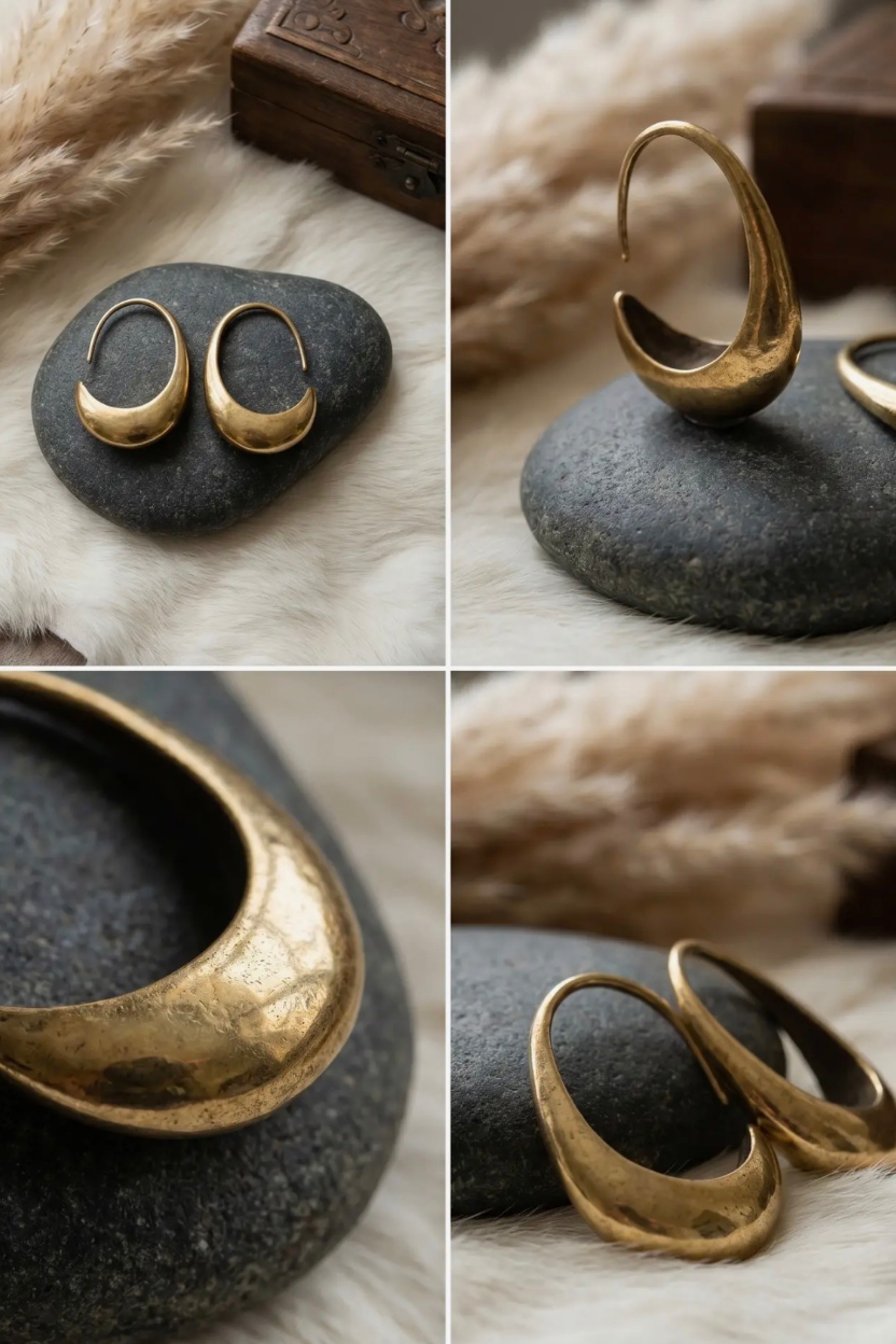 Matte Crescent Gold Hoop Earrings