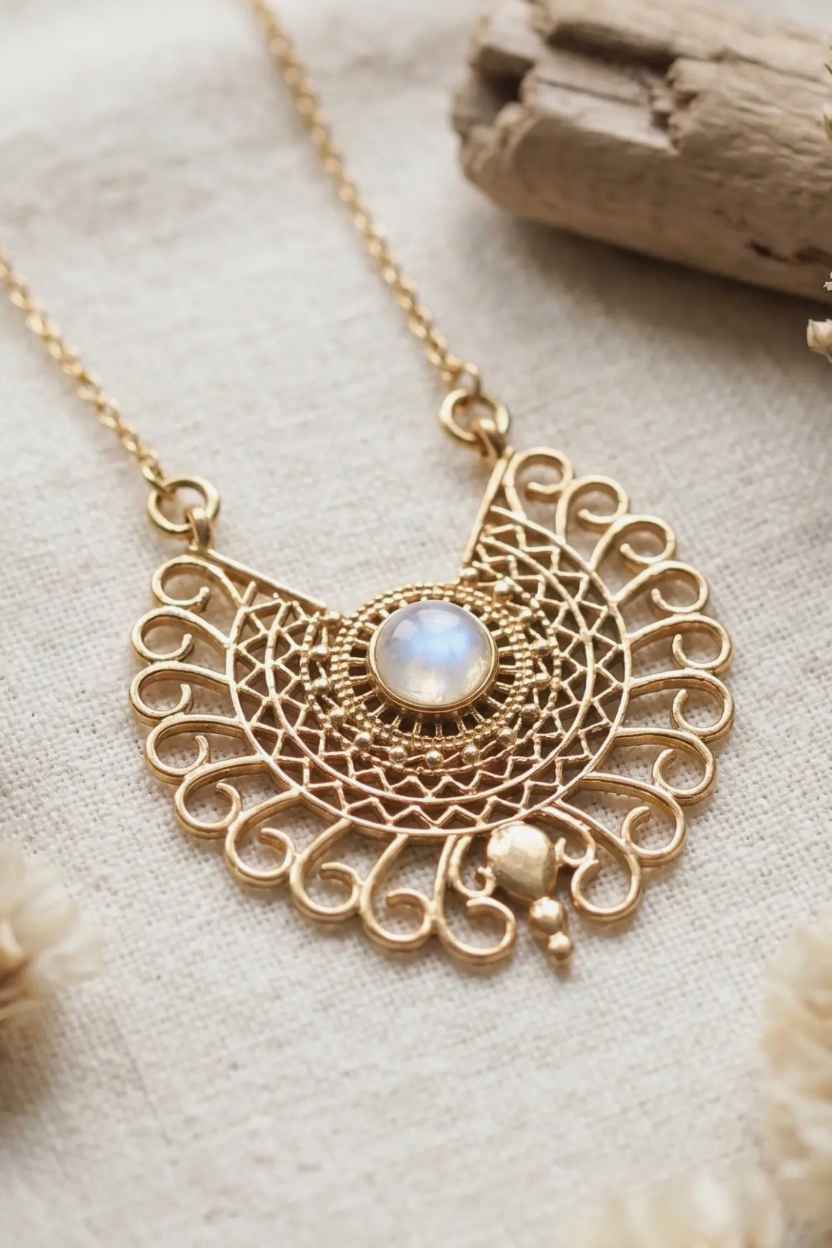 White Moonstone Octopus Necklace