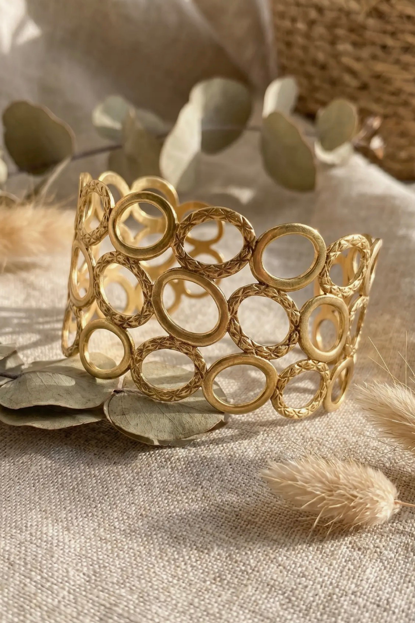 Open Circle Cuff Gold Bracelet