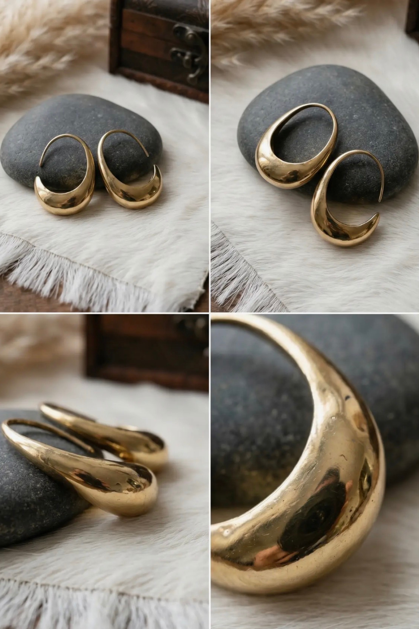 Matte Crescent Gold Hoop Earrings