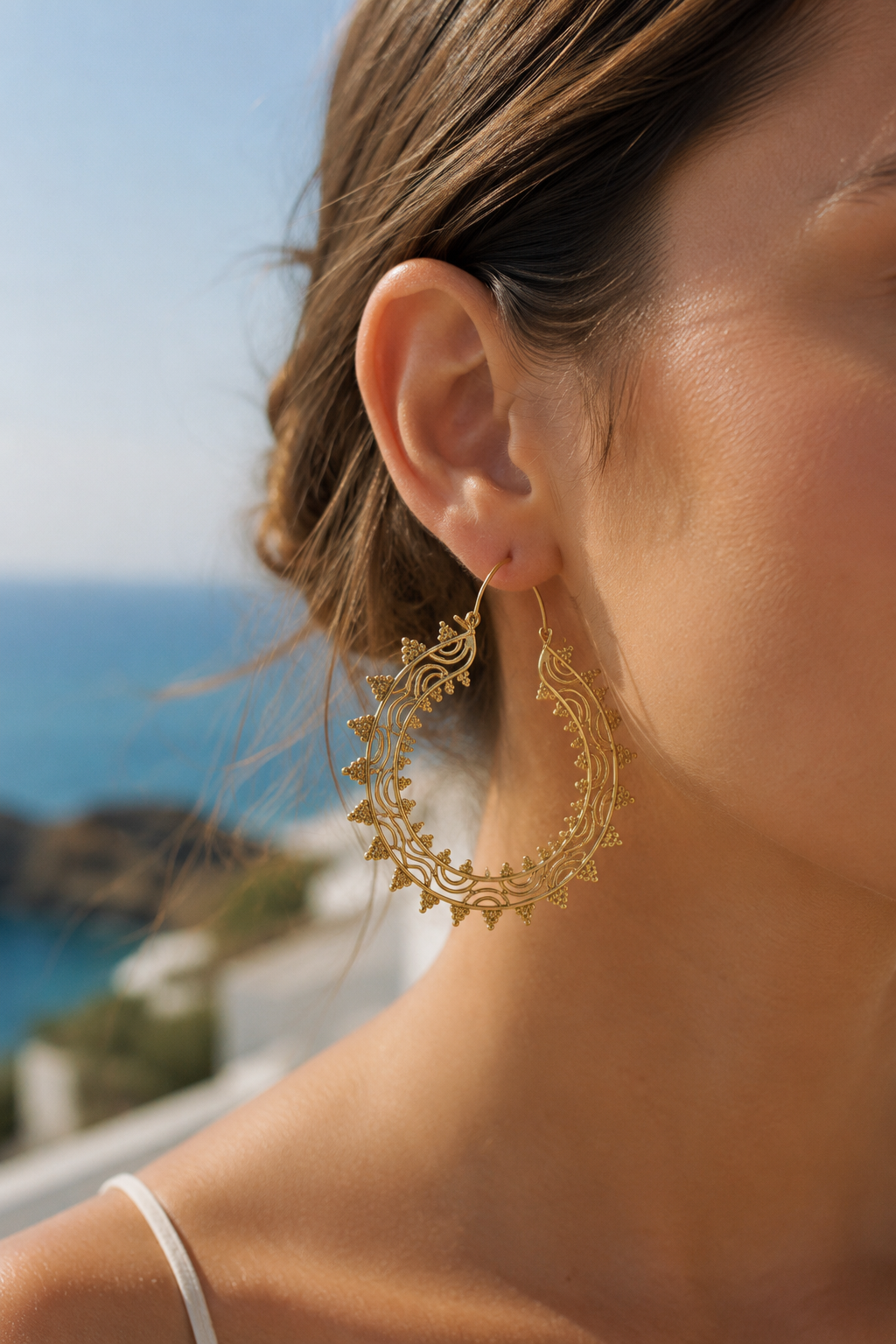 Large Gold Filigree Hoop Earrings