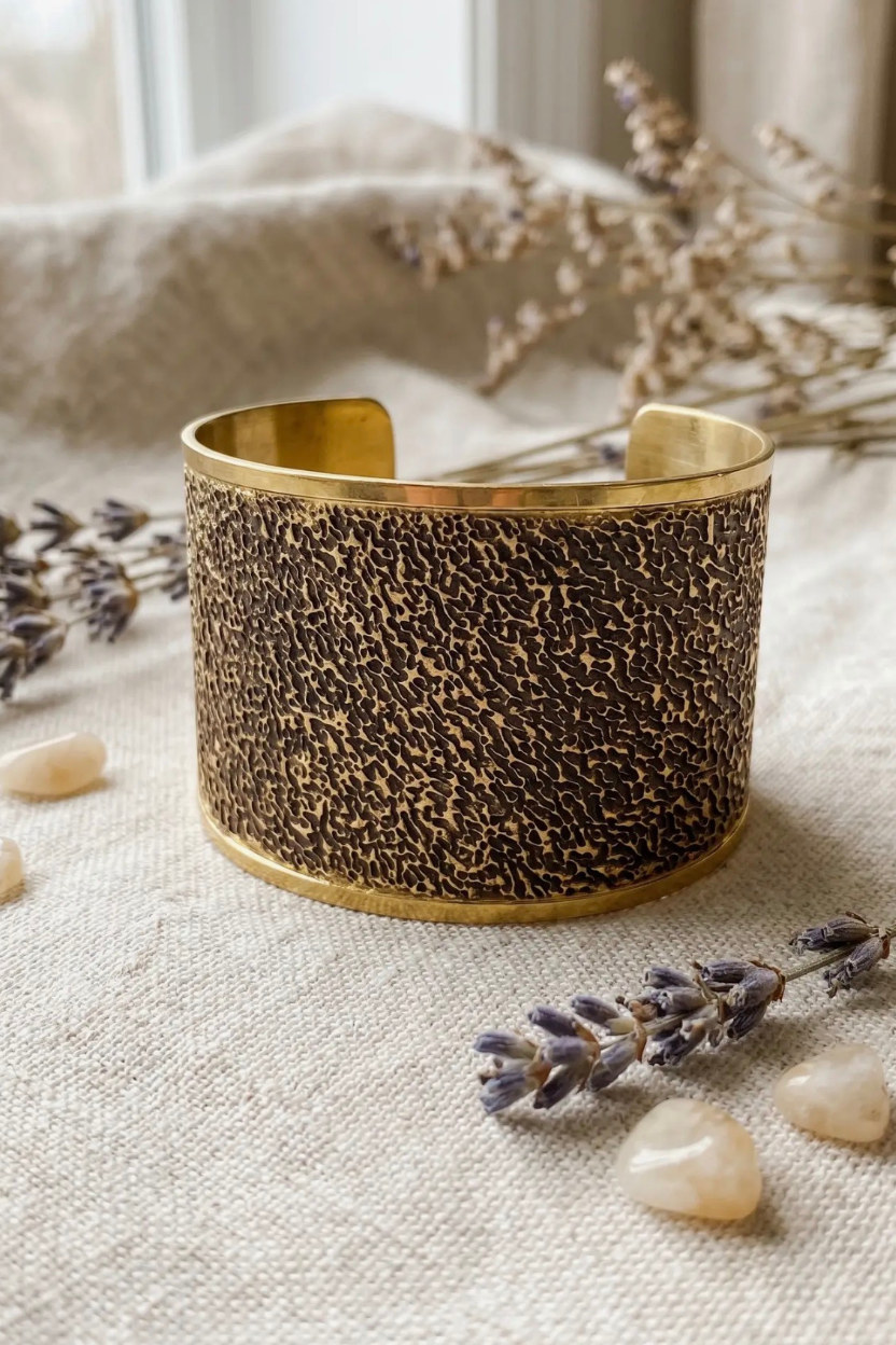 Hammered Textured Wide Cuff Bracelet
