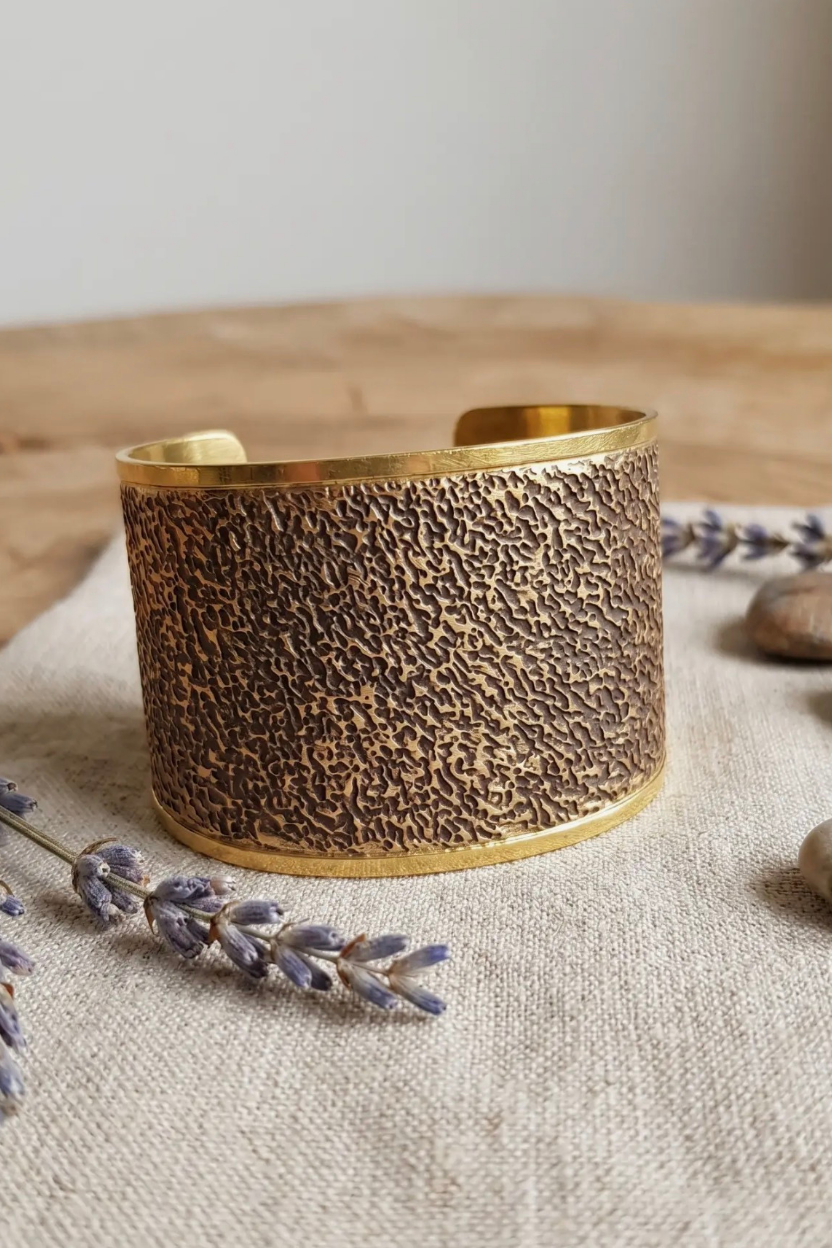 Hammered Textured Wide Cuff Bracelet