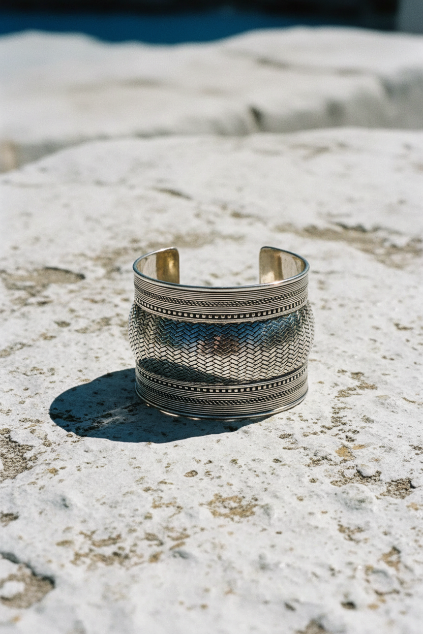 Woven Silver Cuff Bangle