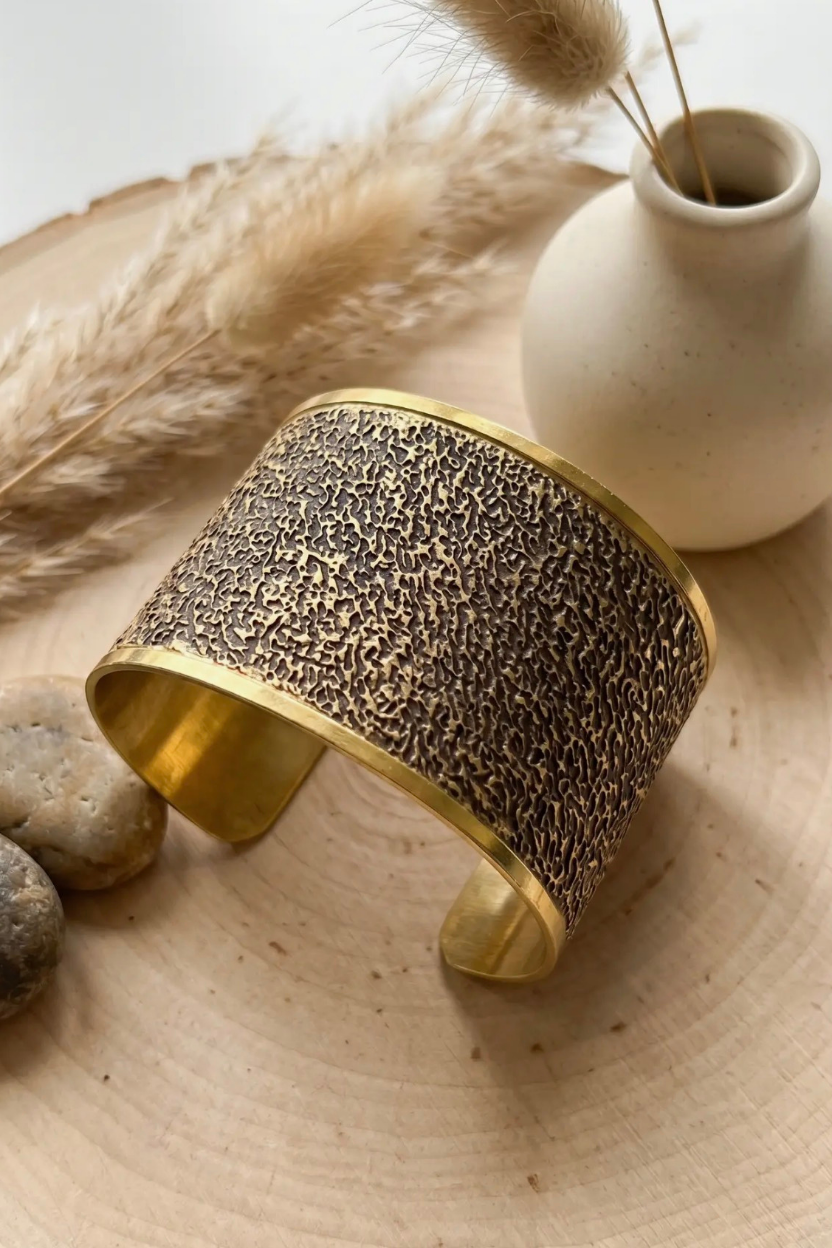 Hammered Textured Wide Cuff Bracelet