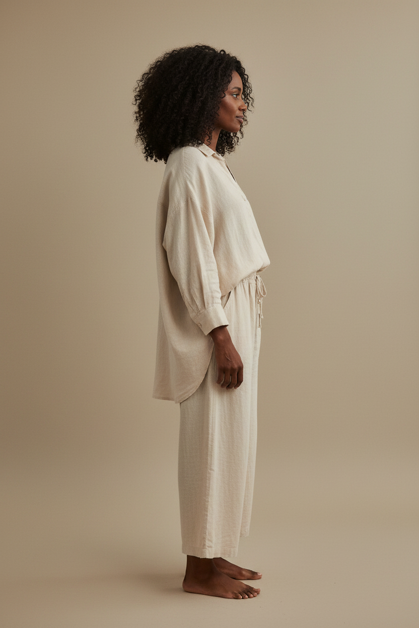 Beige Lois Two Piece — Model D Side View