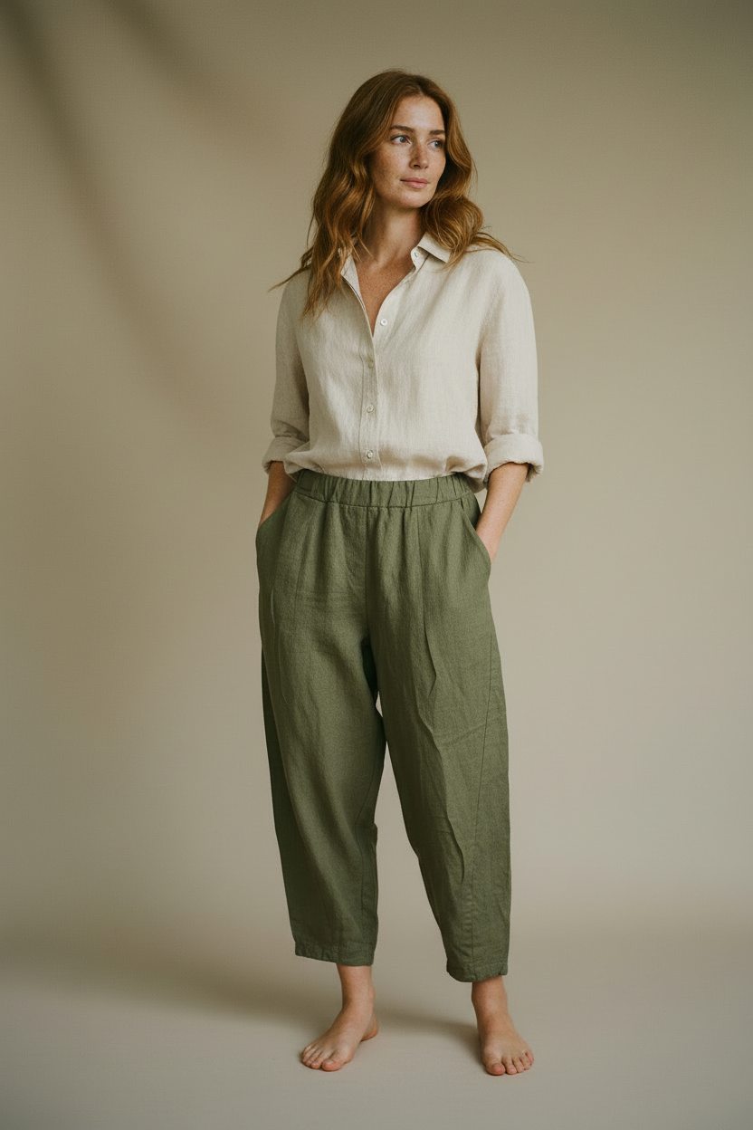 Chloe Linen Shirt with Gia Barrel Pant — Model B