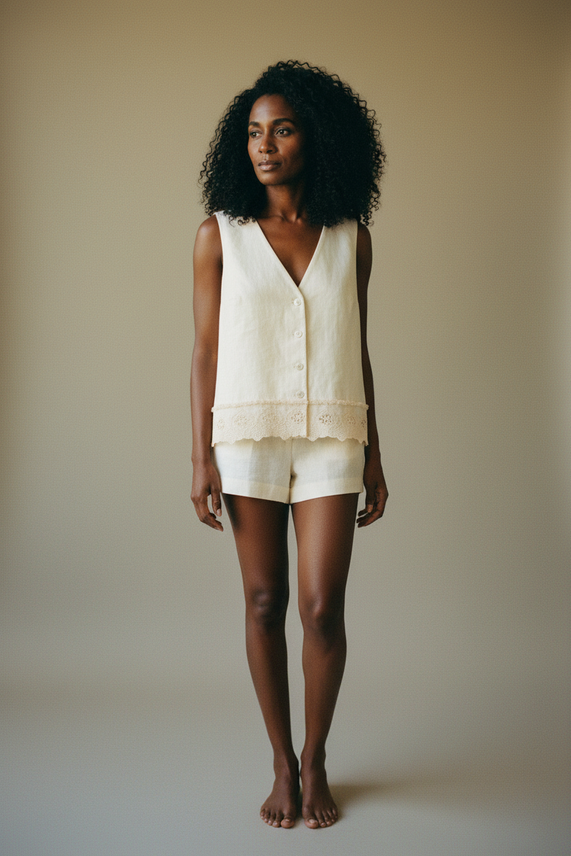 Cream Lace Hem Waistcoat — Model D