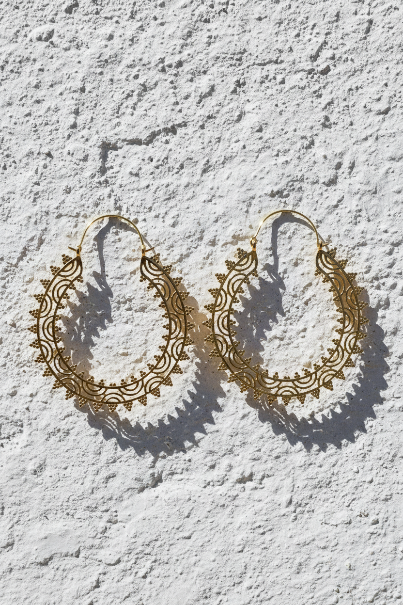 Gold Filigree Hoops — Whitewashed Wall Flat Lay