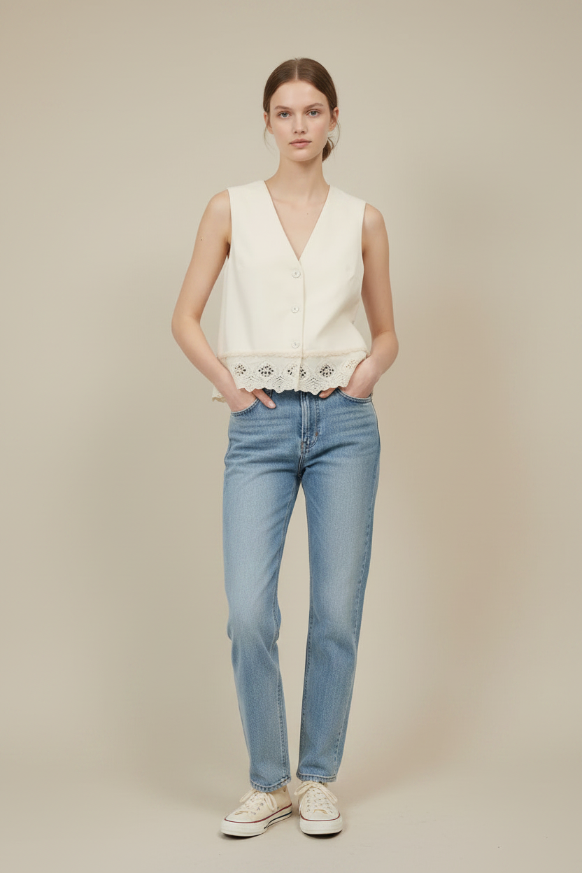 Lace Vest with Jeans — Standard Background