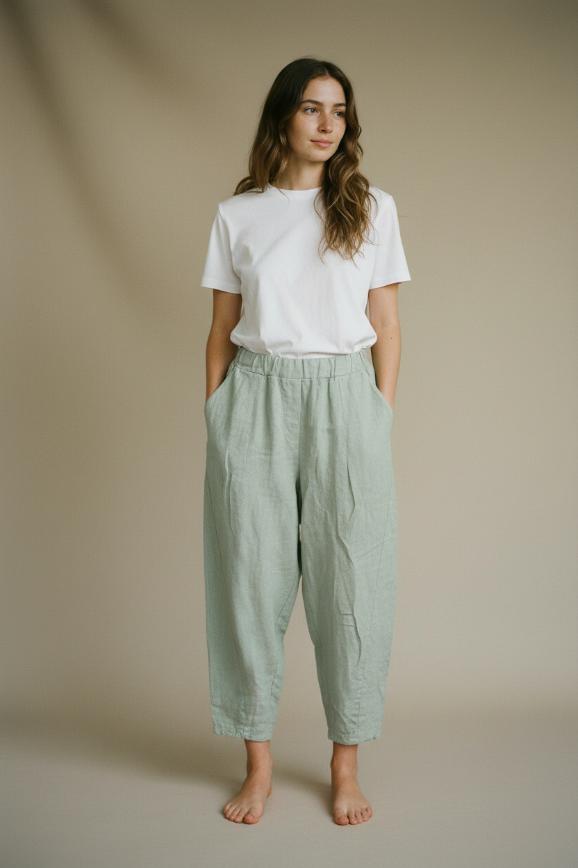 Mint Barrel Leg Trousers — Model A