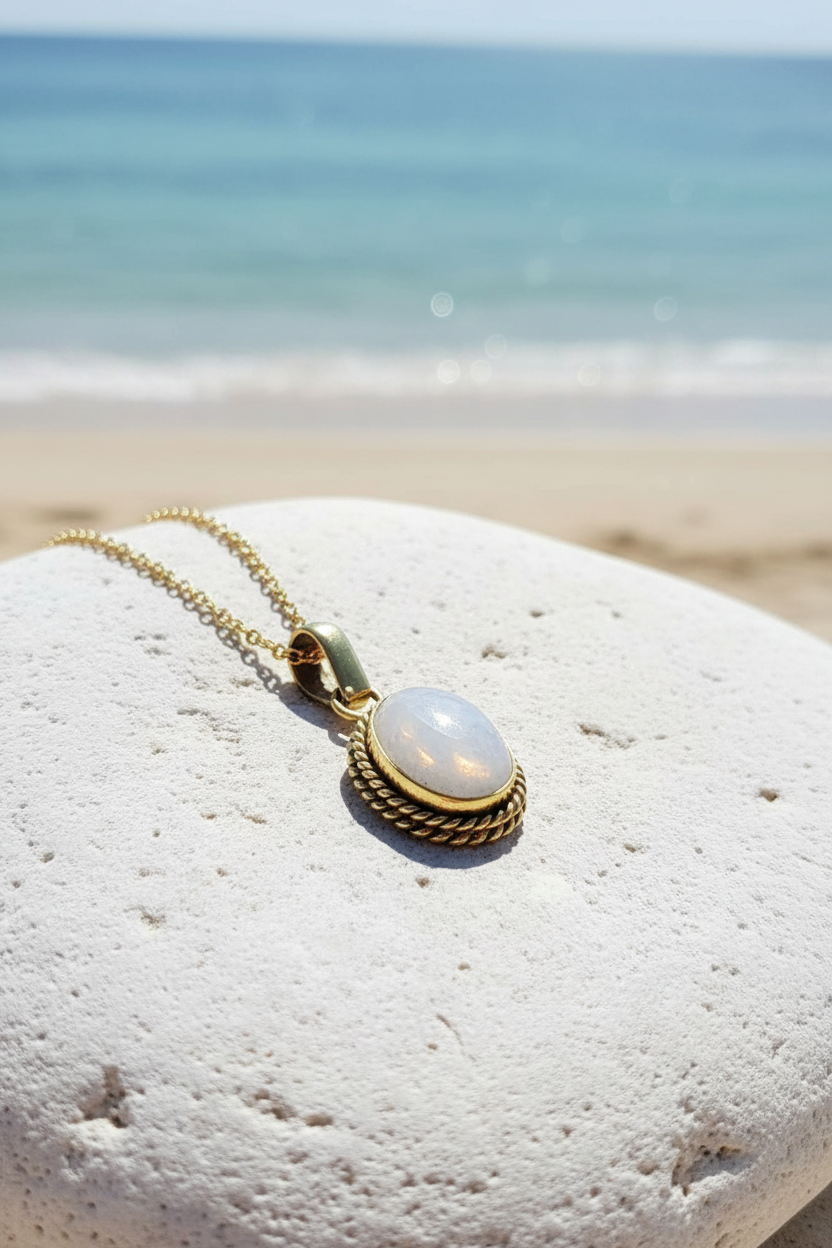 Moonstone necklace surface beach