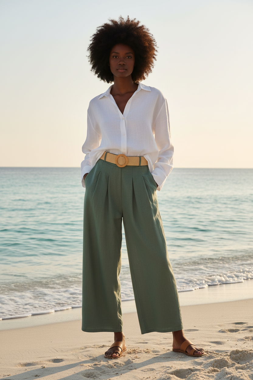 Sage Green Trousers Beach Portrait