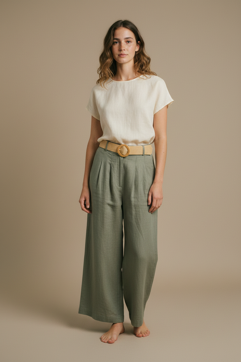 Sage Green Trousers — Model A Standard Background
