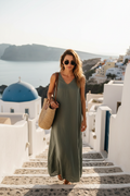 Sage Dress perfect vacation or holiday dress can be worn on the beach or evenings out with relaxed pockets either side